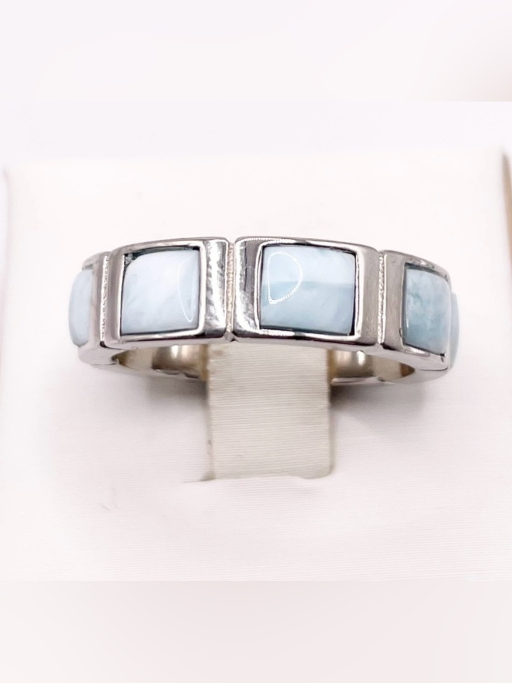 Size 7.5 Larimar Eternity band 925 Sterling Silver Ring